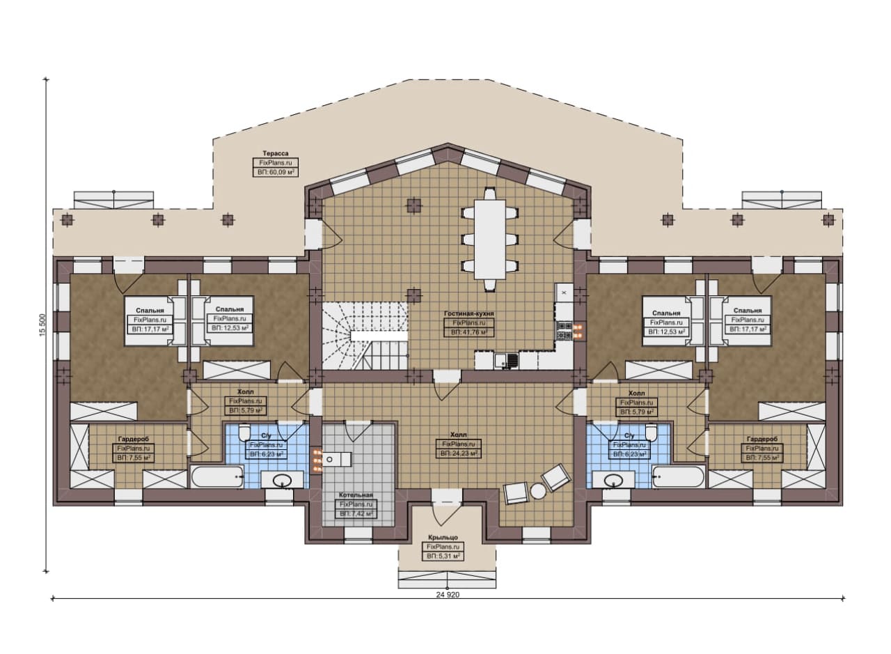 Планировка Одноэтажный дом с мансардой  F-10889