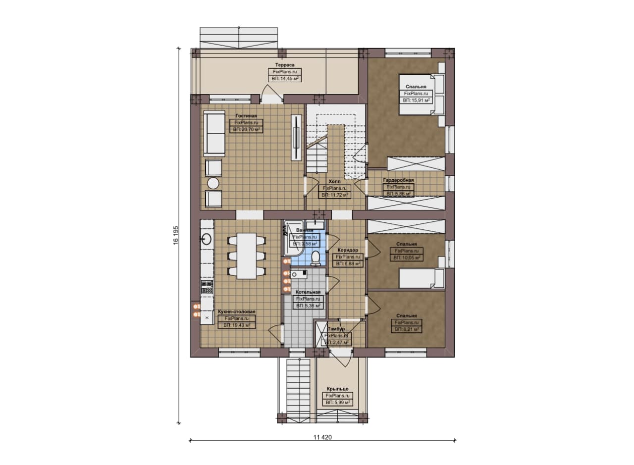 Планировка Одноэтажный дом с мансардой  F-20249