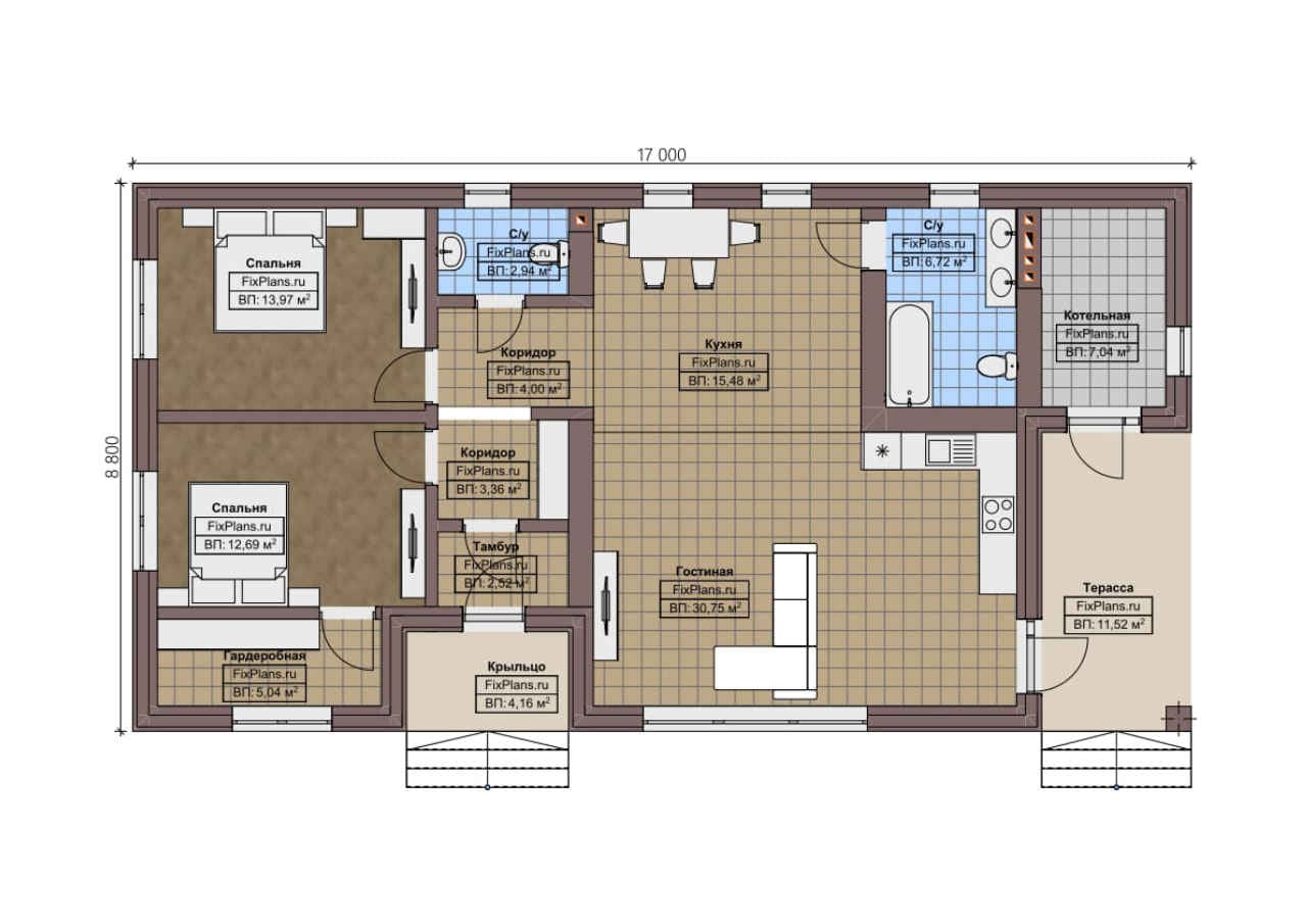 Планировка Одноэтажный дом F - 0989